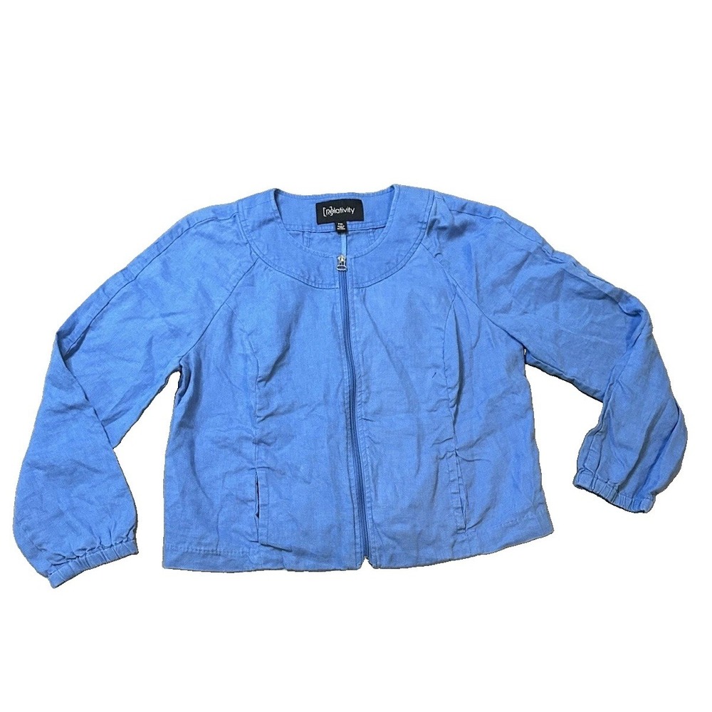 100% Linen Relativity Womens Blue Jacket Shirt XL Petite Lagenlook Minimalist